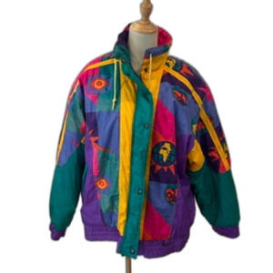 Vintage Snow Ski Jacket Puffer Rainbow West Colorblock 80's/90's Multicolor